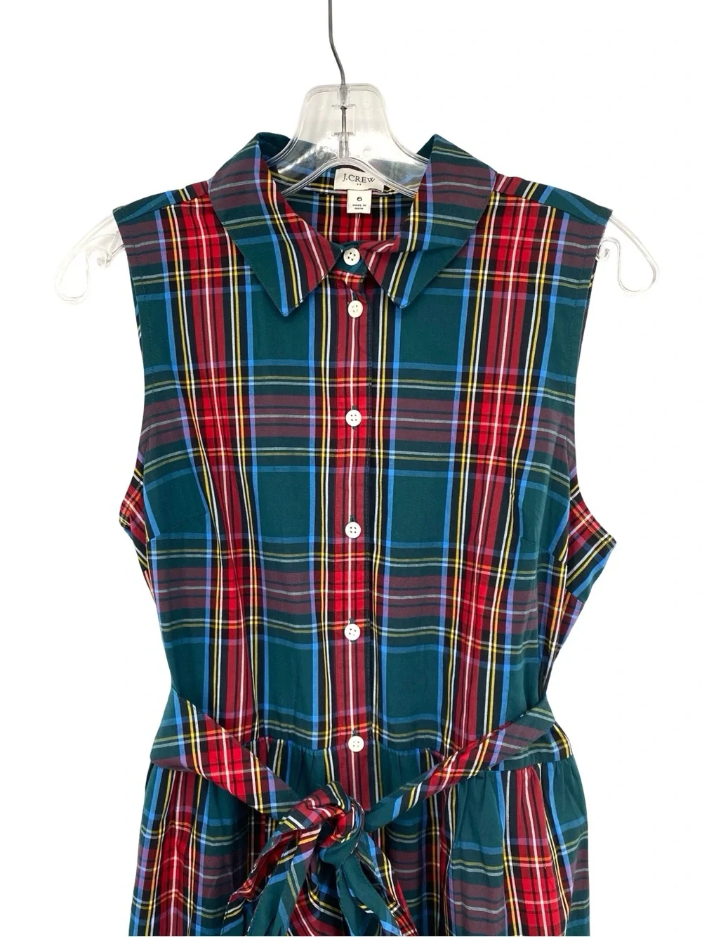 J. Crew Tartan Plaid Shirt Dress Midi Cotton New Sleeveless Size 6 - Picture 2 of 8